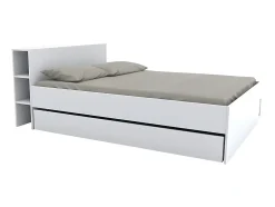Vente-unique Lit avec tête de lit rangements et tiroirs 140 x 190 cm - Blanc - EUGENE New
