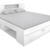 Vente-unique Lit avec tête de lit rangements et tiroirs - 160 x 200cm - Coloris : Blanc - LEANDRE New