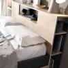 Vente-unique Lit avec tête de lit rangements et tiroirs - 140 x 190 cm - Coloris : Naturel et anthracite + Sommier + Matelas - LEANDRE Sale