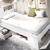 Vente-unique Lit avec tête de lit rangements et tiroir - 90 x 190 cm - Blanc - LEANDRE New