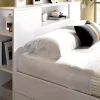 Vente-unique Lit avec tête de lit rangements et tiroirs - 140 x 190 cm - Coloris : Blanc + Sommier - LEANDRE Best