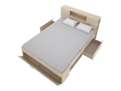 Vente-unique Lit avec tête de lit rangements et tiroirs - 160 x 200 cm - Coloris : Naturel - LEANDRE Hot