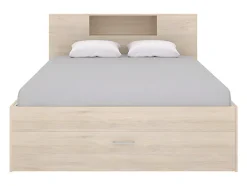 Vente-unique Lit avec tête de lit rangements et tiroirs - 160 x 200 cm - Coloris : Naturel - LEANDRE Hot
