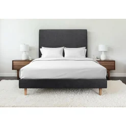 Sommeil De Plomb Lit avec tête de lit tapissier tissu et sommier tapissier - Lit en bois massif