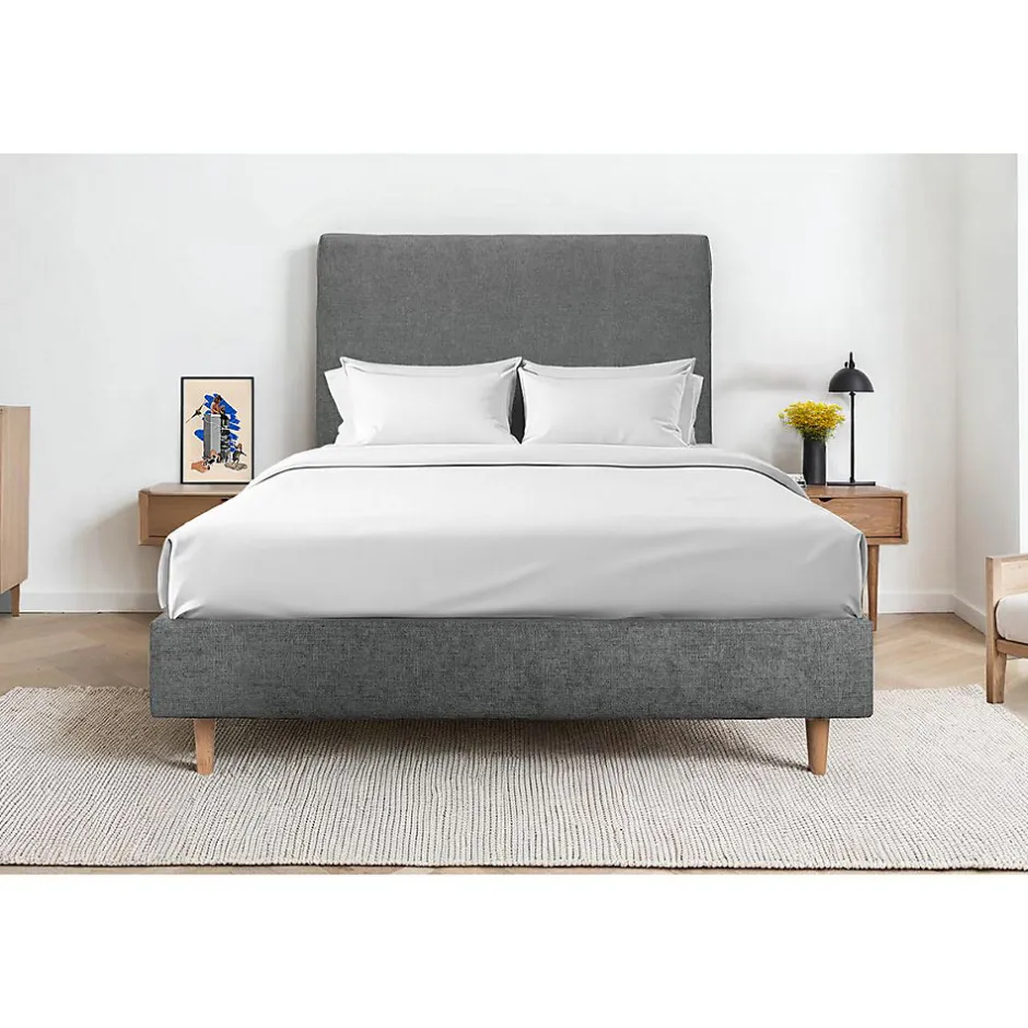 Sommeil De Plomb Lit avec tête de lit tapissier tissu et sommier tapissier - Lit en bois massif