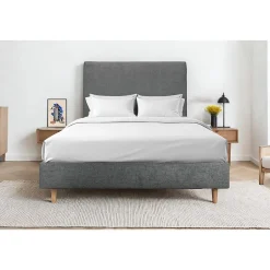 Sommeil De Plomb Lit avec tête de lit tapissier tissu et sommier tapissier - Lit en bois massif