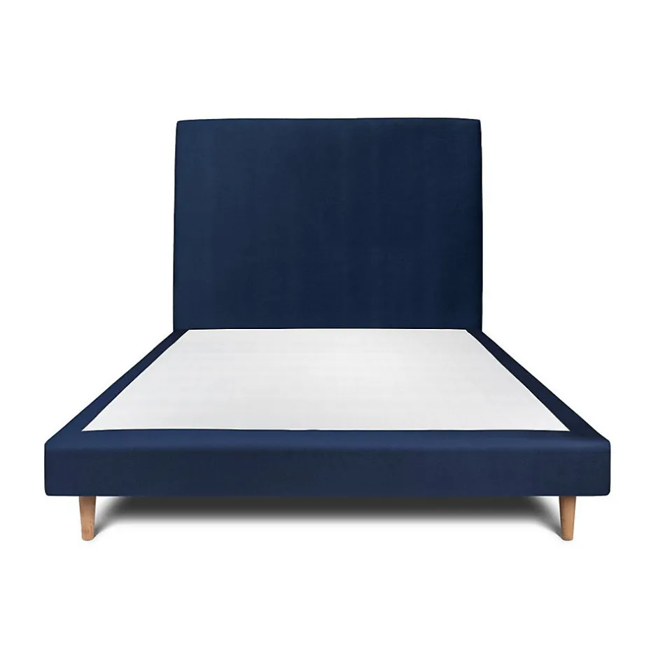 Sommeil De Plomb Lit avec tête de lit tapissier velours et sommier tapissier - Lit en bois massif
