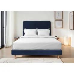 Sommeil De Plomb Lit avec tête de lit tapissier velours et sommier tapissier - Lit en bois massif