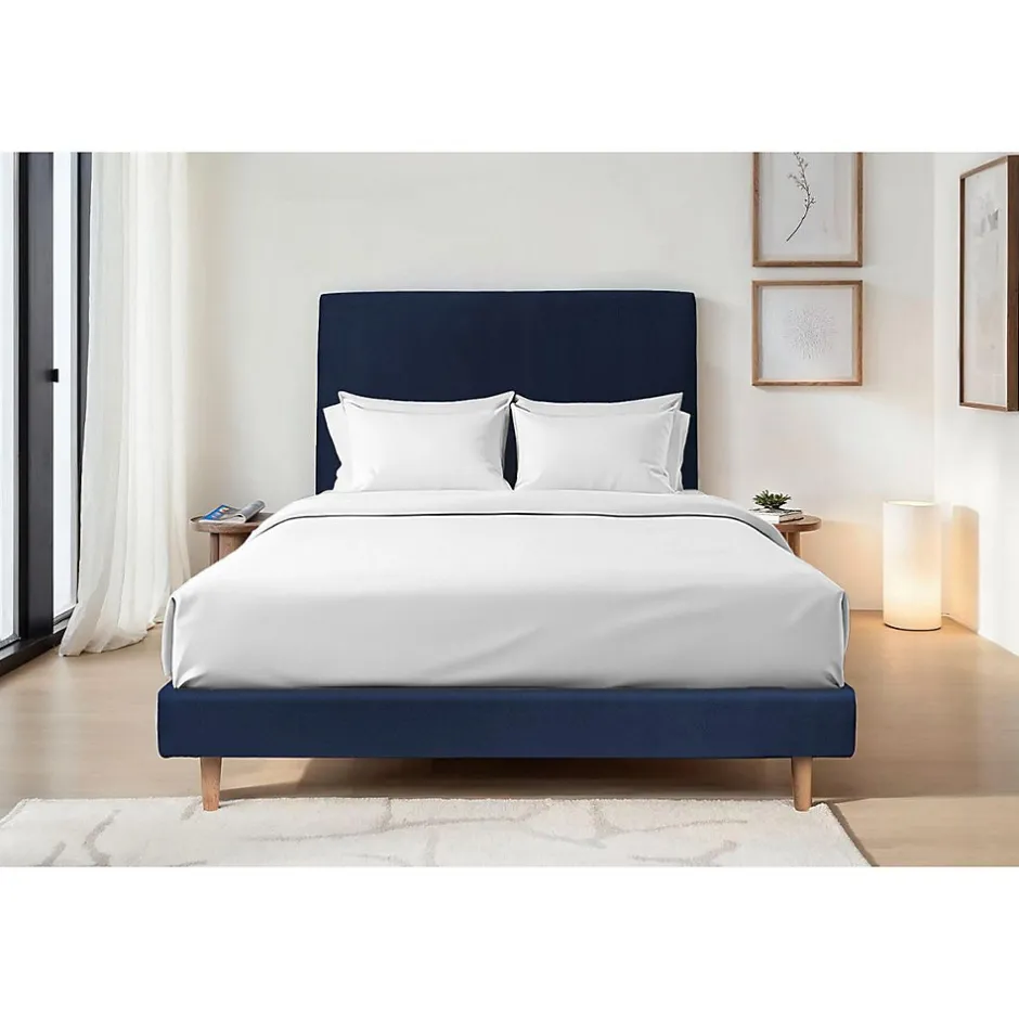 Sommeil De Plomb Lit avec tête de lit tapissier velours et sommier tapissier - Lit en bois massif