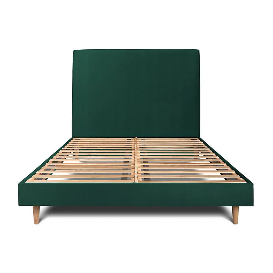 Sommeil De Plomb Lit avec tête de lit tapissier velours et sommier kit - Lit en bois massif