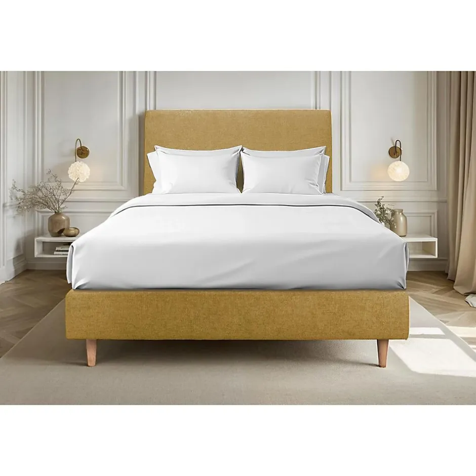 Sommeil De Plomb Lit avec tête de lit tapissier tissu et sommier tapissier - Lit en bois massif Clearance