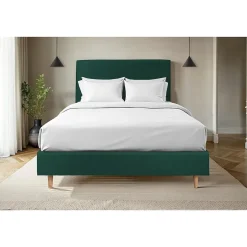 Sommeil De Plomb Lit avec tête de lit tapissier velours et sommier tapissier - Lit en bois massif Outlet