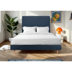Sommeil De Plomb Lit avec tête de lit tapissier tissu et sommier kit - Lit en bois massif