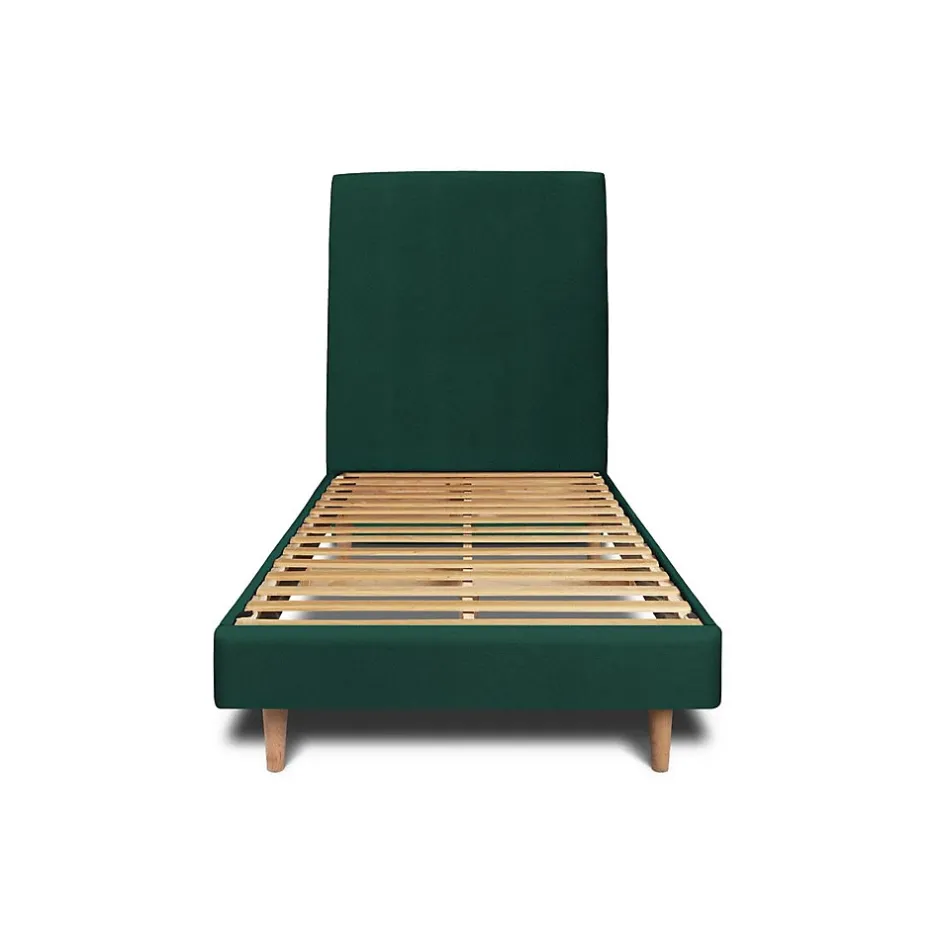 Sommeil De Plomb Lit avec tête de lit tapissier velours et sommier kit - Lit en bois massif Discount