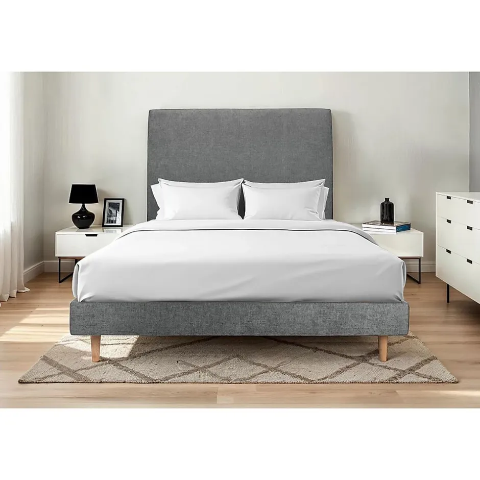 Sommeil De Plomb Lit avec tête de lit tapissier tissu et sommier kit - Lit en bois massif Online