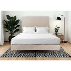 Sommeil De Plomb Lit avec tête de lit tapissier tissu et sommier kit - Lit en bois massif