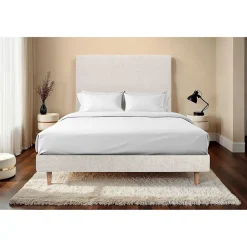 Sommeil De Plomb Lit avec tête de lit tapissier tissu et sommier kit - Lit en bois massif New