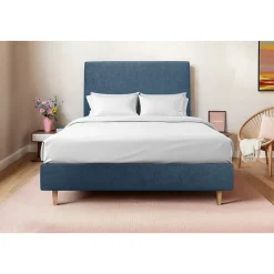 Sommeil De Plomb Lit avec tête de lit tapissier tissu et sommier tapissier - Lit en bois massif Discount
