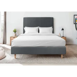 Sommeil De Plomb Lit avec tête de lit tapissier velours et sommier tapissier - Lit en bois massif