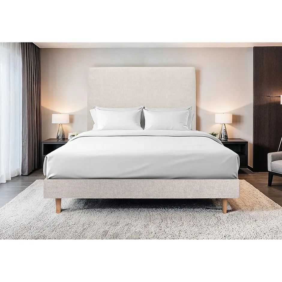 Sommeil De Plomb Lit avec tête de lit tapissier tissu et sommier tapissier - Lit en bois massif