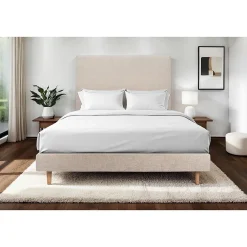 Sommeil De Plomb Lit avec tête de lit tapissier tissu et sommier tapissier - Lit en bois massif