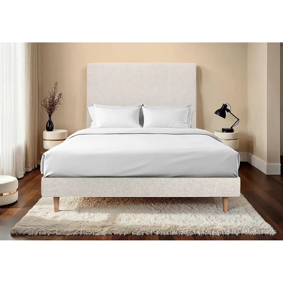 Sommeil De Plomb Lit avec tête de lit tapissier tissu et sommier kit - Lit en bois massif Clearance