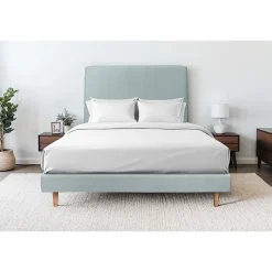 Sommeil De Plomb Lit avec tête de lit tapissier velours et sommier tapissier - Lit en bois massif Online