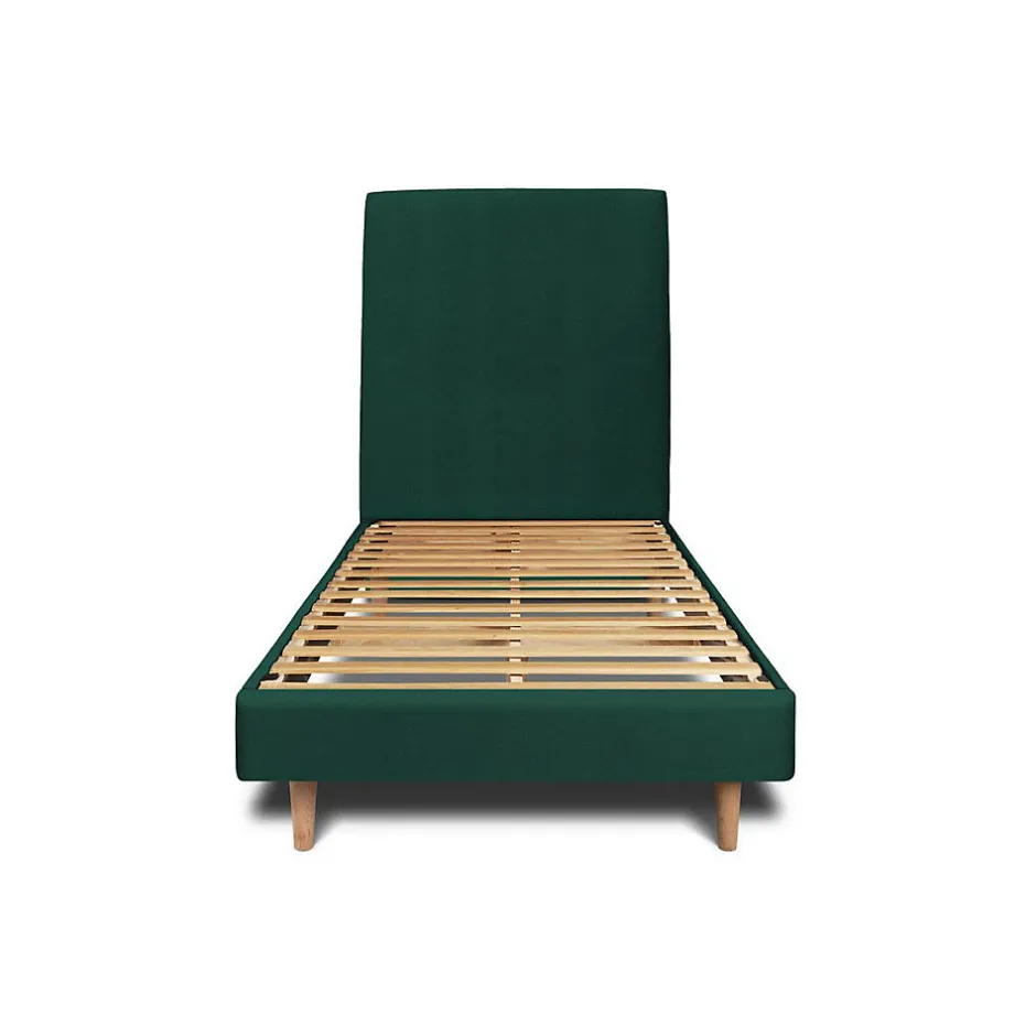 Sommeil De Plomb Lit avec tête de lit tapissier velours et sommier kit - Lit en bois massif
