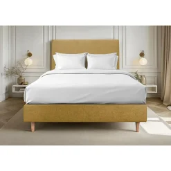 Sommeil De Plomb Lit avec tête de lit tapissier tissu et sommier tapissier - Lit en bois massif Online