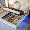 Blackcolors Lit baldaquin velours 140x200 cm, tête de lit élégante, ports USB-C, LED ambiance, rangement - moderne