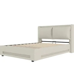 Blackcolors Lit baldaquin velours 140x200 cm, tête de lit élégante, ports USB-C, LED ambiance, rangement - moderne