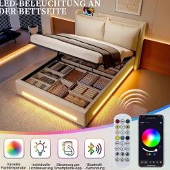 Blackcolors Lit baldaquin velours 140x200 cm, tête de lit élégante, ports USB-C, LED ambiance, rangement - moderne