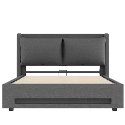 Blackcolors Lit baldaquin velours 160x200 cm, tête de lit élégante, ports USB-C, LED ambiance, rangement - moderne
