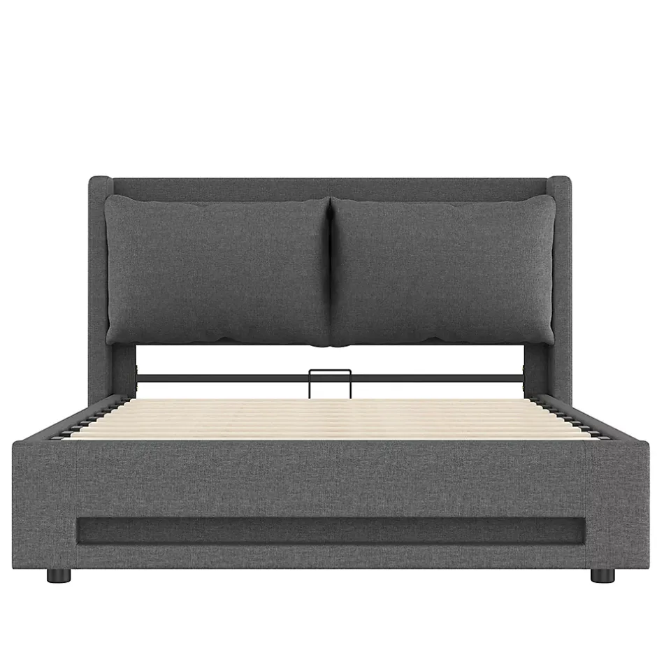 Blackcolors Lit baldaquin velours 160x200 cm, tête de lit élégante, ports USB-C, LED ambiance, rangement - moderne