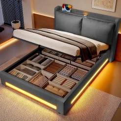 Blackcolors Lit baldaquin velours 140x190 cm, tête de lit élégante, ports USB-C, LED ambiance, rangement - moderne Online