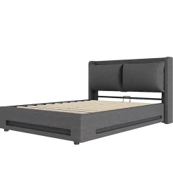 Blackcolors Lit baldaquin velours 140x190 cm, tête de lit élégante, ports USB-C, LED ambiance, rangement - moderne Online