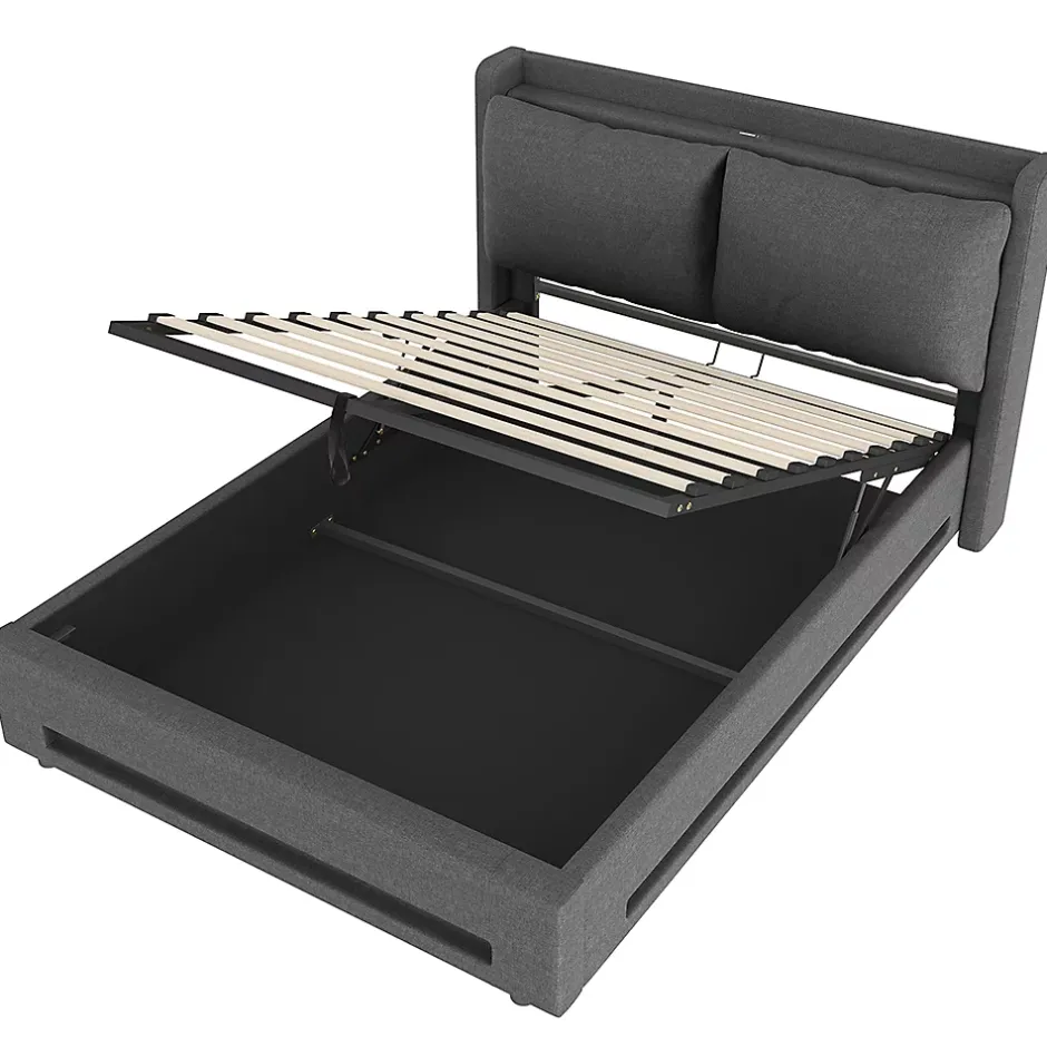 Blackcolors Lit baldaquin velours 140x190 cm, tête de lit élégante, ports USB-C, LED ambiance, rangement - moderne Online