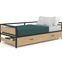 IDMarket Lit banquette 90 x 190 cm DETROIT convertible 180 x 190 cm style industriel
