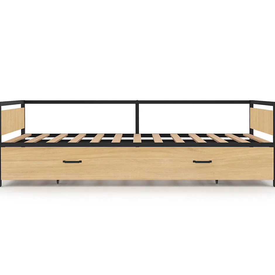 IDMarket Lit banquette 90 x 190 cm DETROIT convertible 180 x 190 cm style industriel