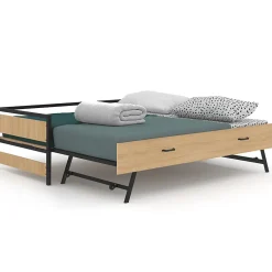 IDMarket Lit banquette 90 x 190 cm DETROIT convertible 180 x 190 cm style industriel