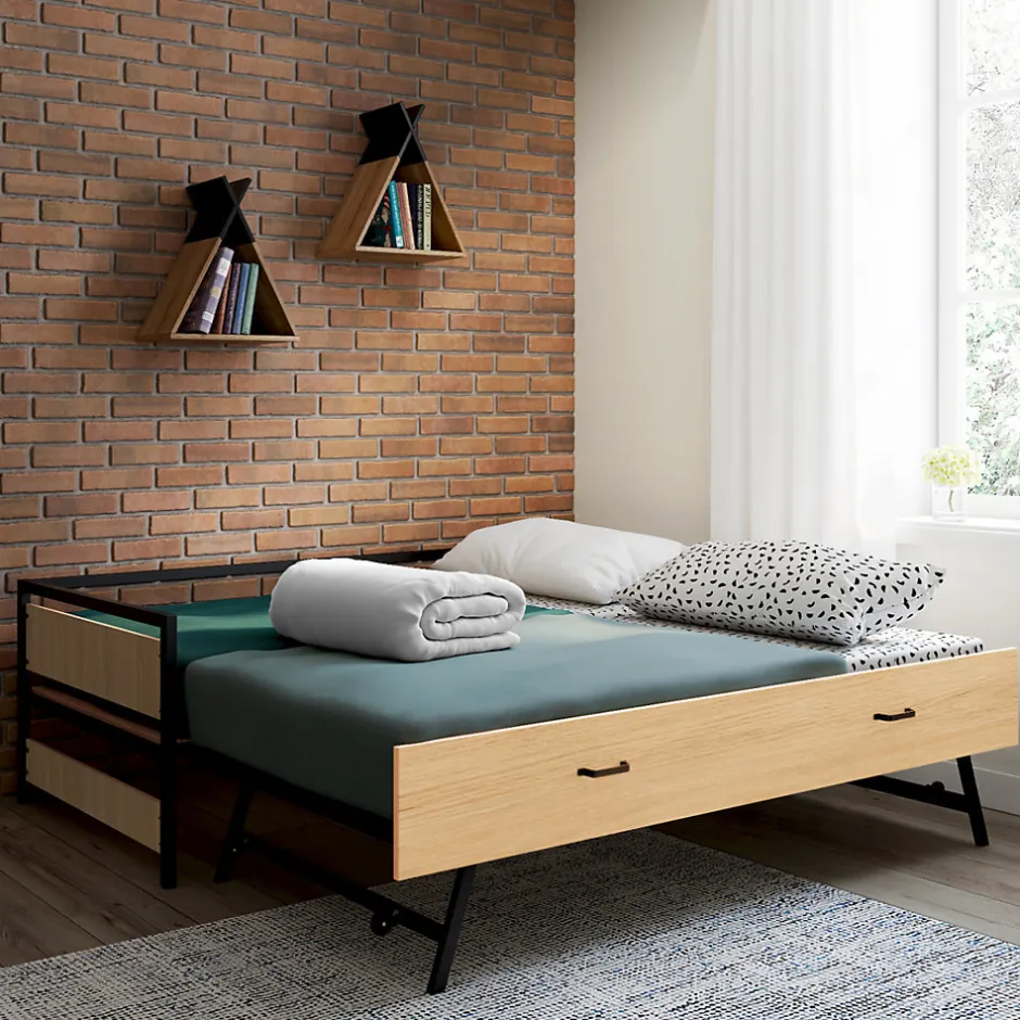 IDMarket Lit banquette 90 x 190 cm DETROIT convertible 180 x 190 cm style industriel