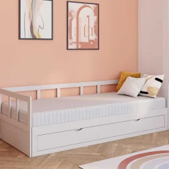 IDMarket Lit banquette 90 x 190 cm ZOYA convertible 180 x 190 cm blanc avec 1 tiroir de rangement