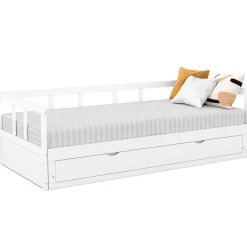 IDMarket Lit banquette 90 x 190 cm ZOYA convertible 180 x 190 cm blanc avec 1 tiroir de rangement