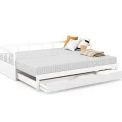 IDMarket Lit banquette 90 x 190 cm ZOYA convertible 180 x 190 cm blanc avec 1 tiroir de rangement