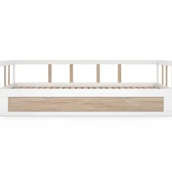IDMarket Lit banquette 90 x 190 cm ZOYA convertible 180 x 190 cm blanc et hêtre avec 1 tiroir de rangement Discount