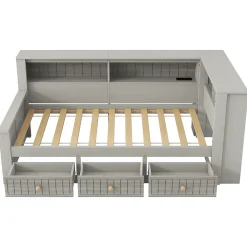 Okwish Lit Banquette Simple 90x200 cm - avec Rangement Intégré, 3 Tiroirs et Étagères, MDF et Contreplaqué, Gris, sans Matelas Sale