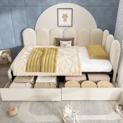 Okwish Lit Banquette 90x200 cm - Lit Enfant Capitonné avec 2 Tiroirs de Rangement et Sommier à Lattes, en Velours - sans Matelas - Beige Clearance