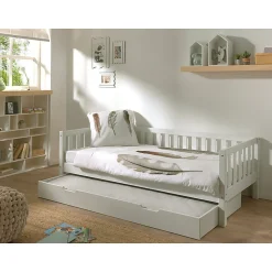 Petits-Meubles Lit banquette 90x200 sommier et tiroir de lit inclus Vipack Fritz - Blanc