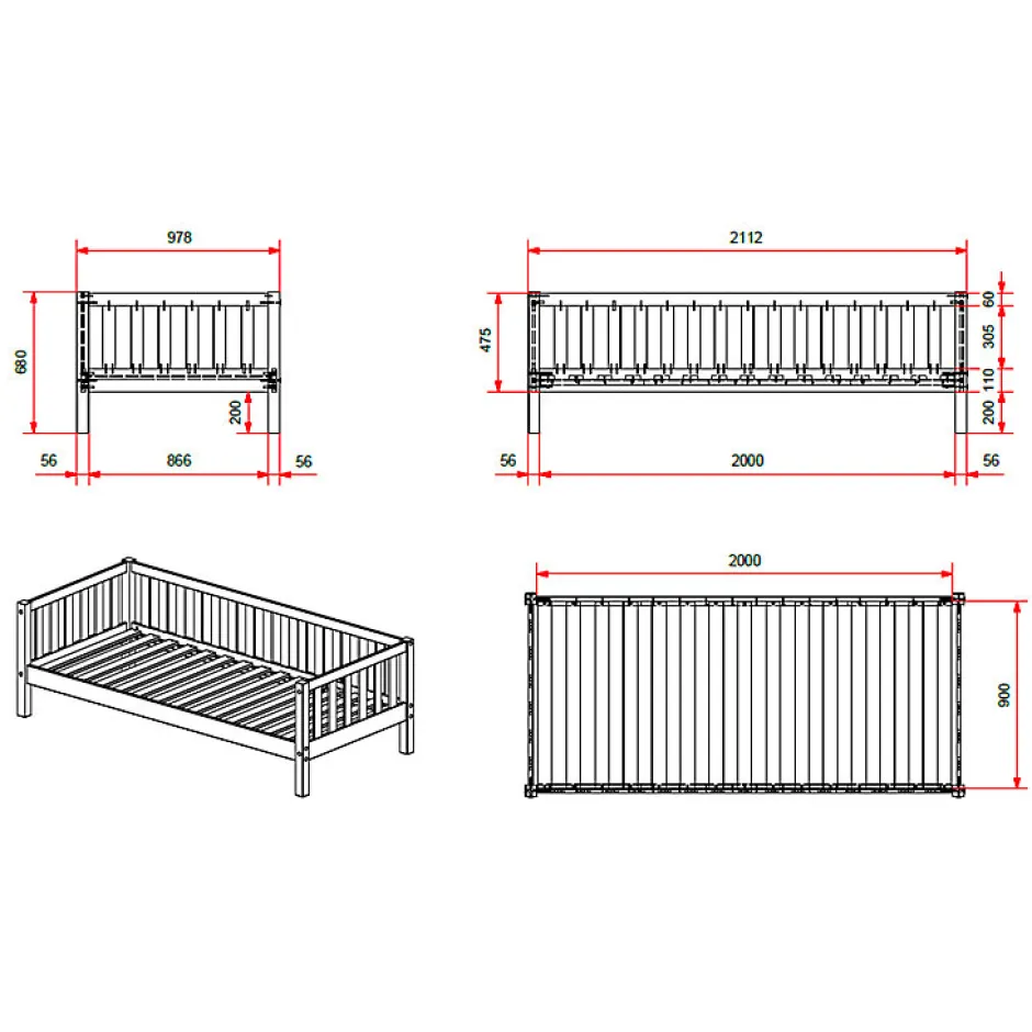 Petits-Meubles Lit banquette 90x200 sommier et tiroir de lit inclus Vipack Fritz - Blanc