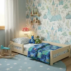 Kobi Lit bas Nordi 160x80 - Montessori bois naturel, lit enfant avec barreaux Sale